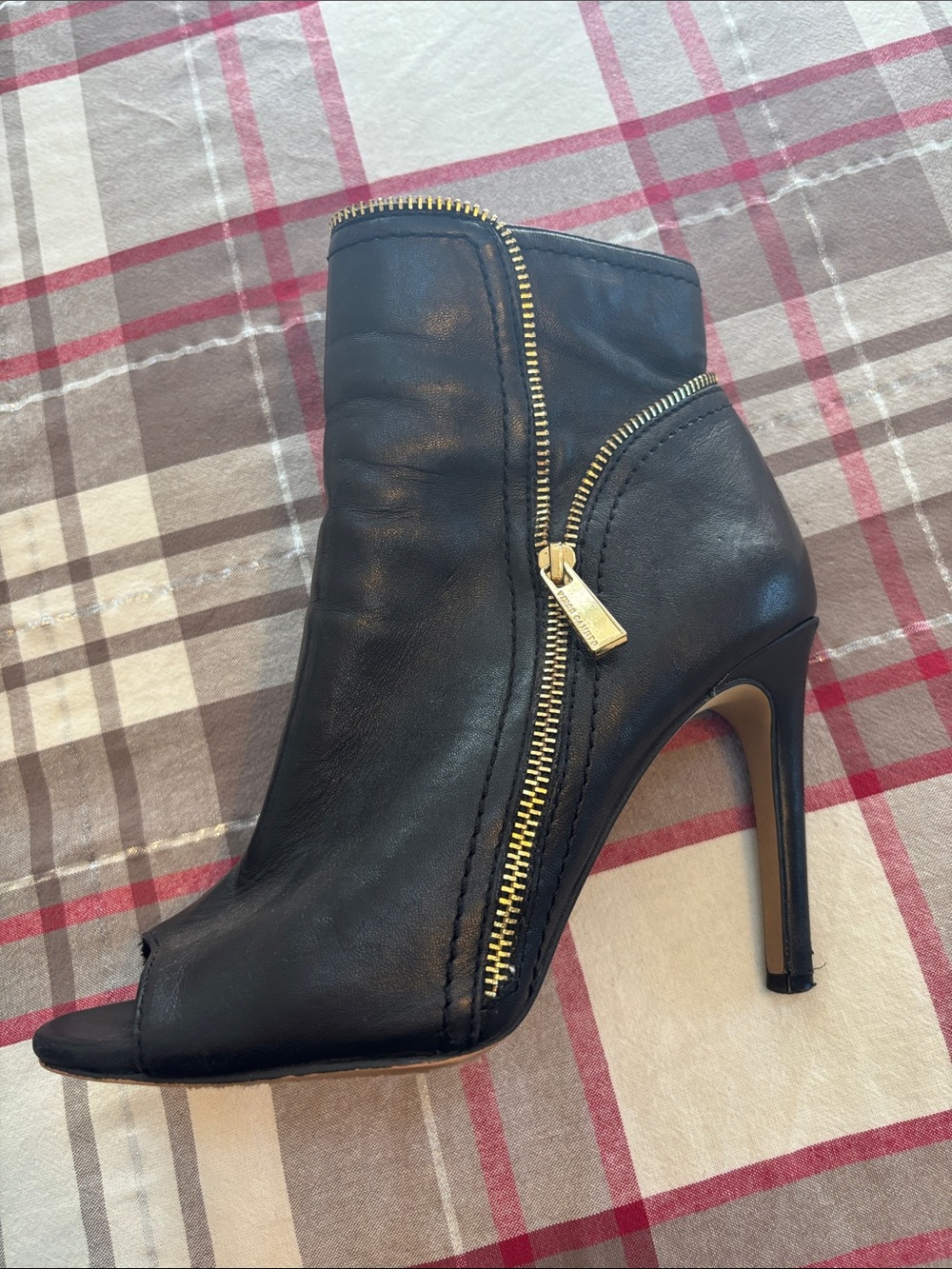 Black Peep-Toe Stiletto Ankle Boots - Women